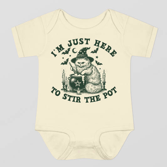 I Am Just Here To Stir The Pot Halloween Baby Bodysuit