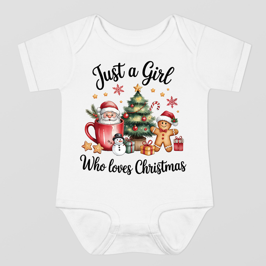 Just A Girl Who Loves Christmas Baby Bodysuit